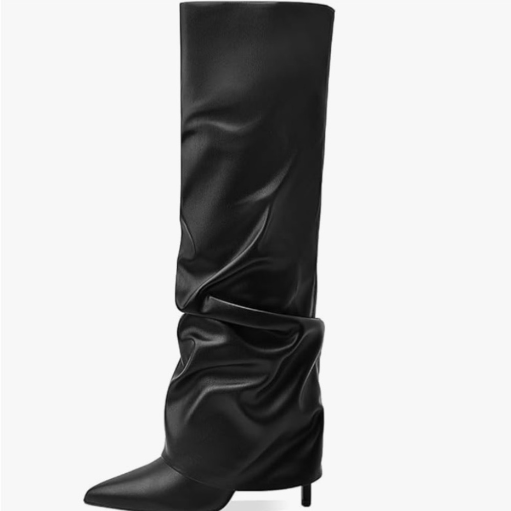 Women’s Black Slouch Knee-High Pointed Toe Boot